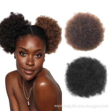 Short afro hair bun wholesale price afro puff ponytail synthetic chignon kinky curly ponytails extension